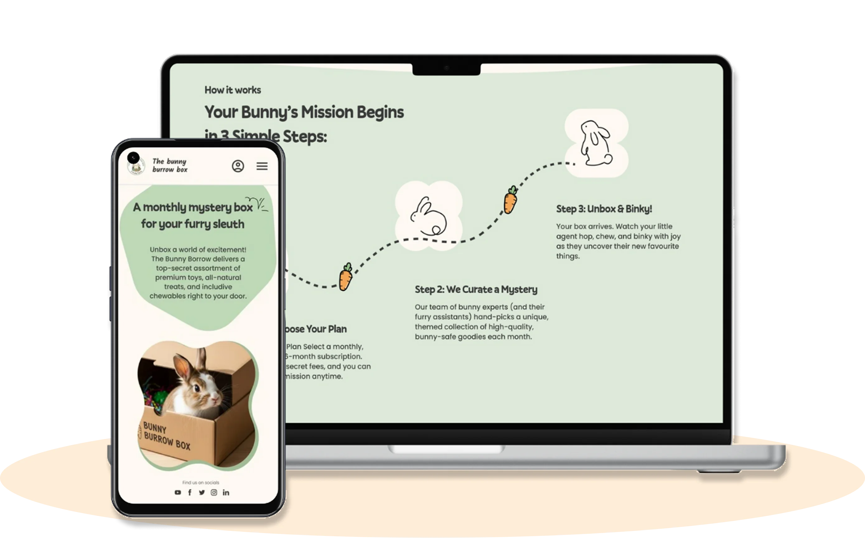laptop and phone mockup showing a bunny box website