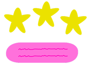 Three yellow stars above a pink oval shape with two wavy lines inside.